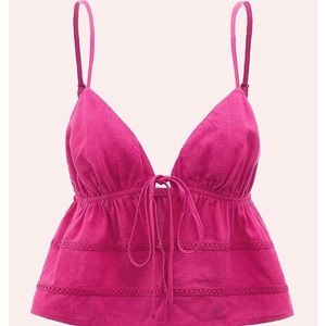 Bright pink y2k spaghetti strap tie front cropped cami